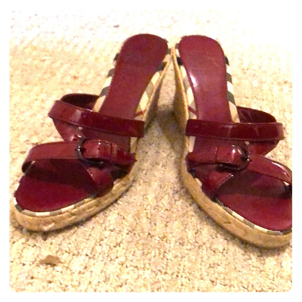 Burberry red wedge sandals